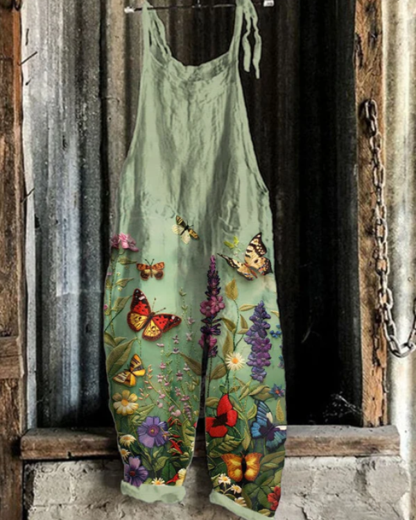 Solea | Lightweight artisanal jumpsuit with butterflies and flowers